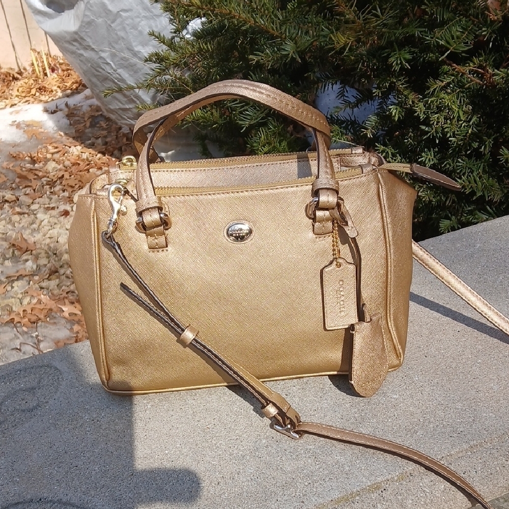 Coach Peyton Mini JRDN Satchel/Crossbody Bag featuring gold-tone metallic